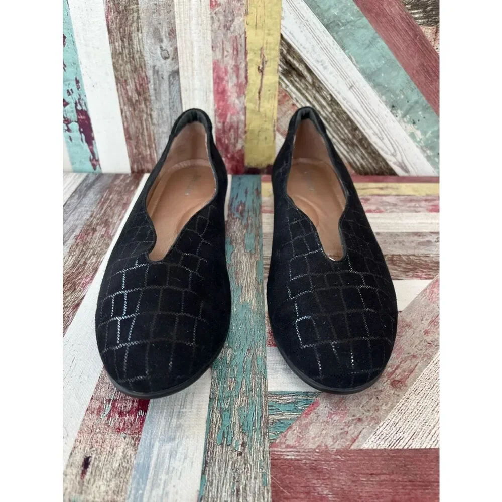BeautiFeel Women’s Jolie Ballet Flat Shoes Black Crocco Suede Lthr EUC  SZ 6.5